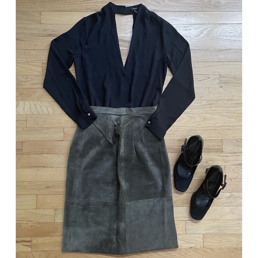 Vintage Olive Suede Leather Pencil Skirt